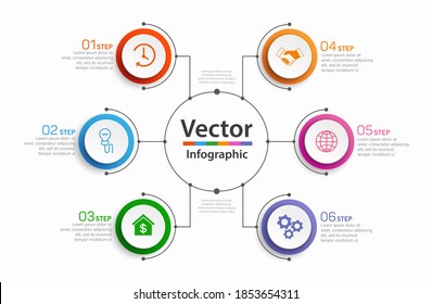 Infographic business design template  with  6 steps. For content, diagram, flowchart,steps, parts, timeline infographics, workflow layout, chart, illustration. Vector eps 10