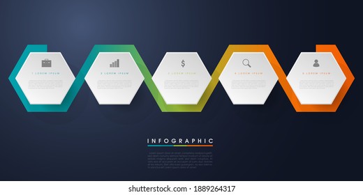 Infographic business design template. Hexagonal thick line design with numbers 5 options or step. Vector Illustration