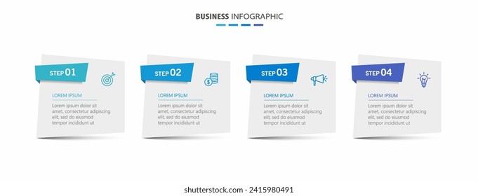 Infographic business design vector template with 4 options, steps or processes. Can be used for presentations banner, workflow layout, process diagram, flow chart, info graph