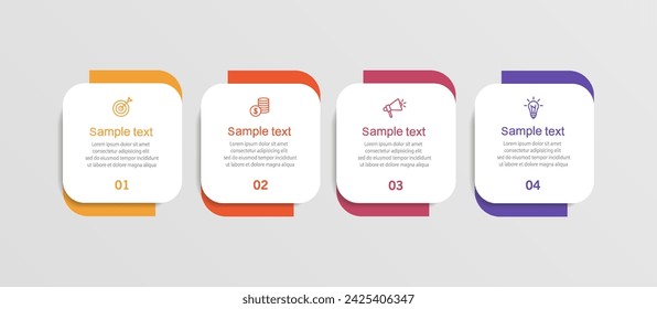 Infografik Business Design Vektor-Vorlage mit 4 Optionen, Schritten oder Prozessen. Kann für Präsentationen, Banner, Workflow-Layout, Prozessdiagramm, Flussdiagramm, Infografik verwendet werden