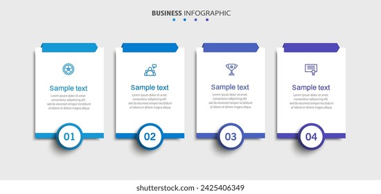 Plantilla de vector de diseño de negocios de infografía con 4 opciones, pasos o procesos. Se puede utilizar para presentaciones banner, diseño de flujo de trabajo, diagrama de proceso, diagrama de flujo, infografía