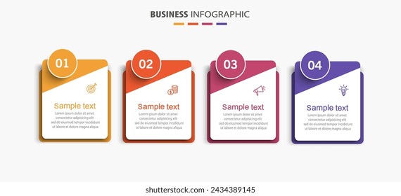 Plantilla de vector de diseño de negocios de infografía con 4 opciones, pasos o procesos. Se puede utilizar para presentaciones banner, diseño de flujo de trabajo, diagrama de proceso, diagrama de flujo, infografía