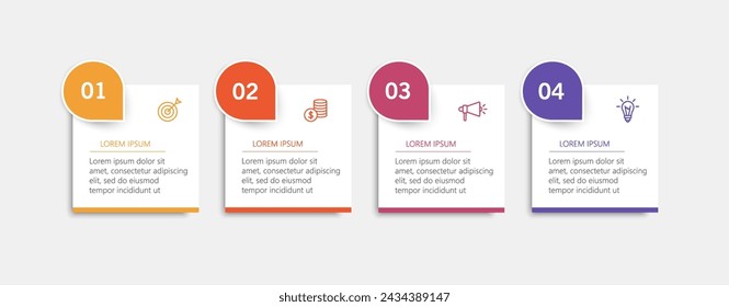 Plantilla de vector de diseño de negocios de infografía con 4 opciones, pasos o procesos. Se puede utilizar para presentaciones banner, diseño de flujo de trabajo, diagrama de proceso, diagrama de flujo, infografía