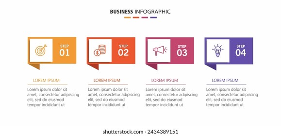 Plantilla de vector de diseño de negocios de infografía con 4 opciones, pasos o procesos. Se puede utilizar para presentaciones banner, diseño de flujo de trabajo, diagrama de proceso, diagrama de flujo, infografía