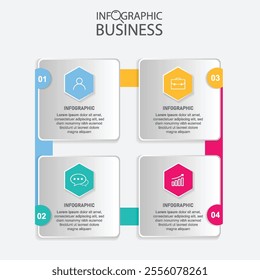 Infographic business design vector template with 4 options, steps or processes. Can be used for presentations banner, workflow layout, process diagram