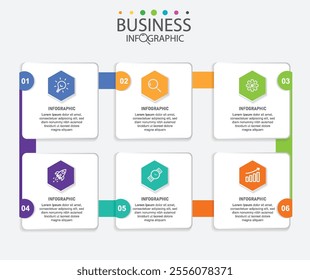 Infographic business design vector template with 6 options, steps or processes. Can be used for presentations banner, workflow layout, process diagram