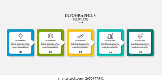 Plantilla de Vector de diseño de negocio infográfico con 5 opciones, pasos o procesos. Se puede utilizar para el Anuncio de presentaciones, diseño de flujo de trabajo, diagrama de proceso, diagrama de flujo, gráfico de información