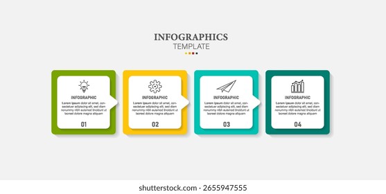 Plantilla de Vector de diseño de negocio infográfico con 4 opciones, pasos o procesos. Se puede utilizar para el Anuncio de presentaciones, diseño de flujo de trabajo, diagrama de proceso, diagrama de flujo, gráfico de información