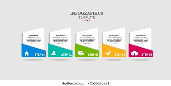 Infografik Business Design Vektor Vorlage mit 5 Optionen, Schritte oder Prozesse. Kann für Präsentationsbanner, Workflow-Layout, Prozessdiagramm, Flussdiagramm, Infografik verwendet werden