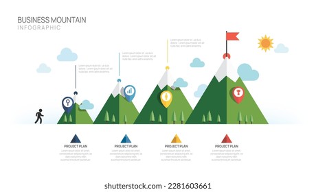 Infographic Business growth design template. Business Mountain concept with 4 steps