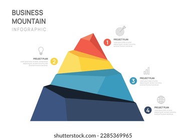 Infografik Business Growth Design-Vorlage. Business Mountain Konzept mit 4 Schritten