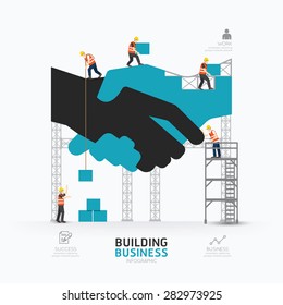 Infographic Business Handshake Shape Template Design.building To Success Concept Vector Illustration / Graphic Or Web Design Layout.