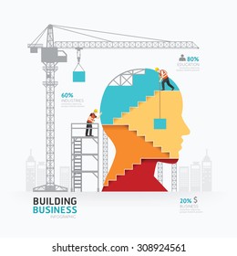 Infographic business head shape template design.building to success concept vector illustration / graphic or web design layout.