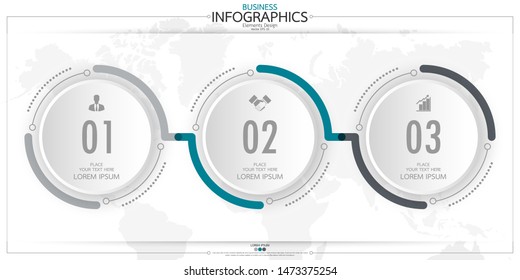 Infographic business horizontal timeline 3 steps process chart template. Vector modern banner used for presentation and workflow layout diagram, web design. Abstract elements of graph options.