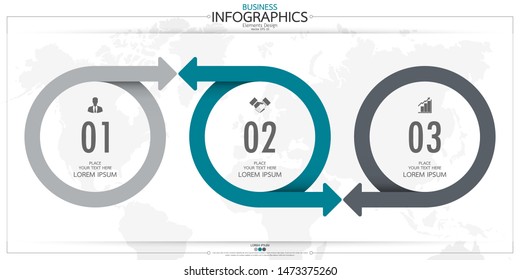 Infographic business horizontal timeline 3 steps process chart template. Vector modern banner used for presentation and workflow layout diagram, web design. Abstract elements of graph options.