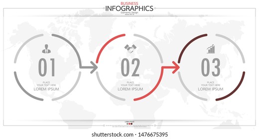 Infographic business horizontal timeline 3 steps process chart template. Vector modern banner used for presentation and workflow layout diagram, web design. Abstract elements of graph options.
