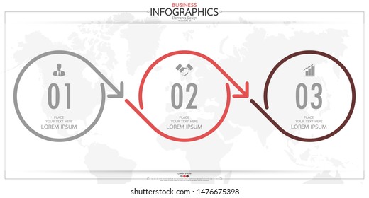 Infographic business horizontal timeline 3 steps process chart template. Vector modern banner used for presentation and workflow layout diagram, web design. Abstract elements of graph options.