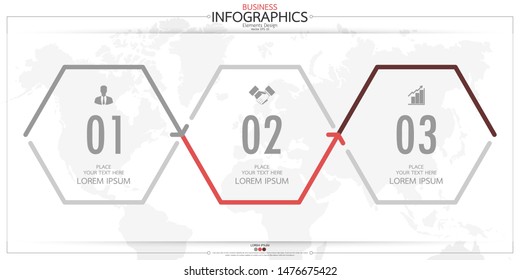 Infographic business horizontal timeline 3 steps process chart template. Vector modern banner used for presentation and workflow layout diagram, web design. Abstract elements of graph options.