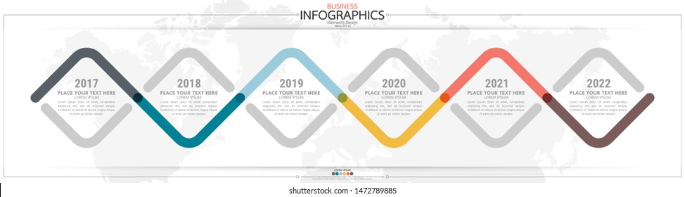 Infographic business horizontal timeline 6 steps process chart template. Vector modern banner used for presentation and workflow layout diagram, web design. Abstract elements of graph options.