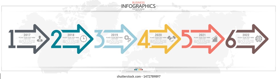 Infographic business horizontal timeline 6 steps process chart template. Vector modern banner used for presentation and workflow layout diagram, web design. Abstract elements of graph options.