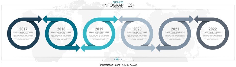 Infographic business horizontal timeline 6 steps process chart template. Vector modern banner used for presentation and workflow layout diagram, web design. Abstract elements of graph options.