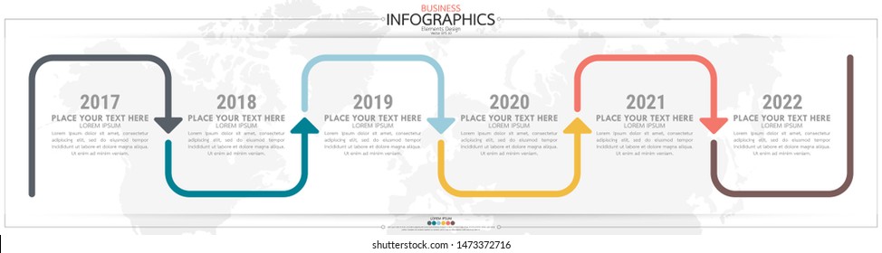 Infographic business horizontal timeline 6 steps process chart template. Vector modern banner used for presentation and workflow layout diagram, web design. Abstract elements of graph options.