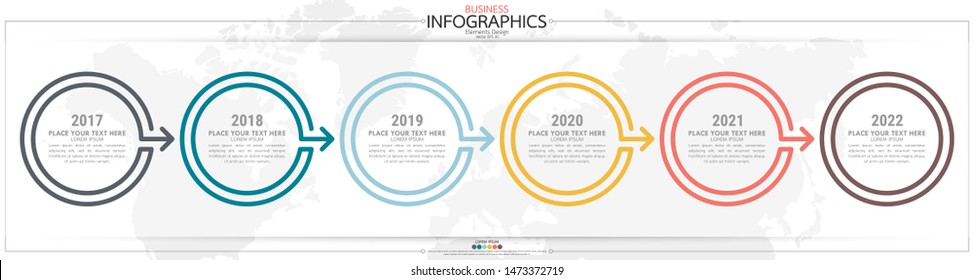 Infographic business horizontal timeline 6 steps process chart template. Vector modern banner used for presentation and workflow layout diagram, web design. Abstract elements of graph options.