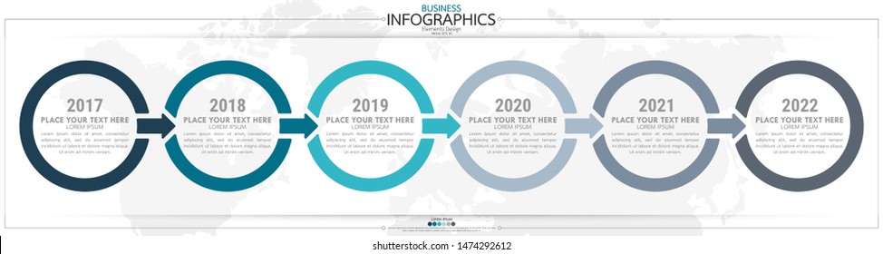 Infographic business horizontal timeline 6 steps process chart template. Vector modern banner used for presentation and workflow layout diagram, web design. Abstract elements of graph options.