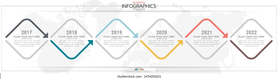 Infographic business horizontal timeline 6 steps process chart template. Vector modern banner used for presentation and workflow layout diagram, web design. Abstract elements of graph options.