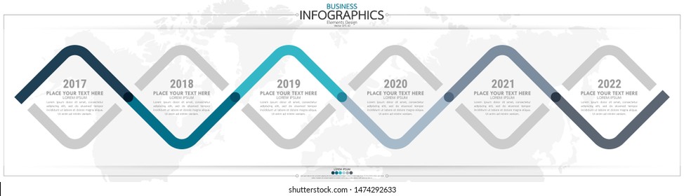 Infographic business horizontal timeline 6 steps process chart template. Vector modern banner used for presentation and workflow layout diagram, web design. Abstract elements of graph options.