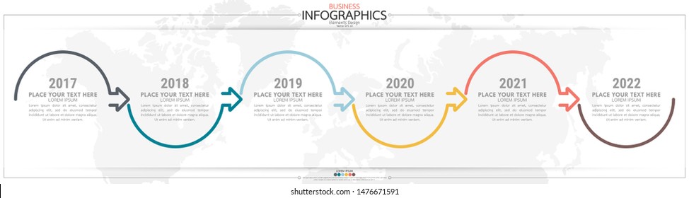 Infographic business horizontal timeline 6 steps process chart template. Vector modern banner used for presentation and workflow layout diagram, web design. Abstract elements of graph options.
