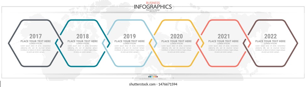 Infographic business horizontal timeline 6 steps process chart template. Vector modern banner used for presentation and workflow layout diagram, web design. Abstract elements of graph options.
