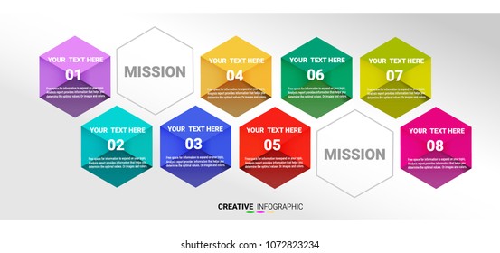 Infographic business horizontal timeline process chart template. Vector modern banner used for presentation and workflow layout diagram, web design. Abstract elements of graph 8steps options.