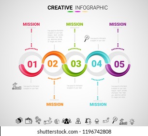 Infographic business horizontal timeline process chart template. Vector info graphics timeline design template with 5 label. , Vector can be used for workflow layout, diagram, number step up options.