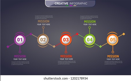 Infographic business horizontal timeline process chart template. Vector info graphics timeline design template with 5 label. Vector can be used for workflow layout, diagram, number step up options.