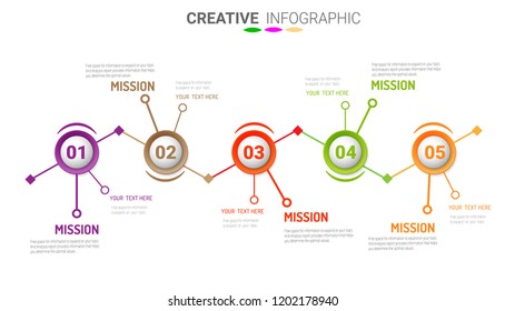 Infographic business horizontal timeline process chart template. Vector info graphics timeline design template with 5 label. Vector can be used for workflow layout, diagram, number step up options.