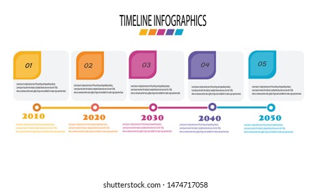 Infographic business horizontal timeline process chart template.