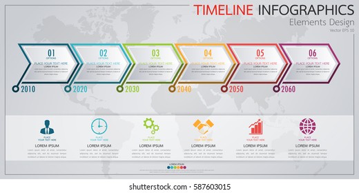 Infographic business horizontal timeline process chart template. Vector modern banner used for presentation and workflow layout diagram, web design. Abstract elements of graph 6 steps options.