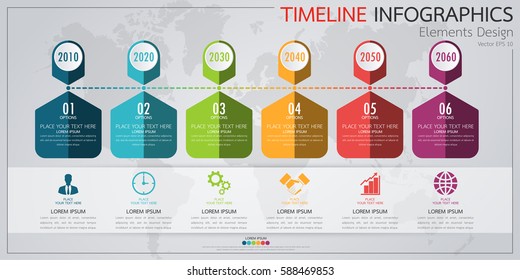 Infographic business horizontal timeline process chart template. Vector modern banner used for presentation and workflow layout diagram, web design. Abstract elements of graph 6 steps options.