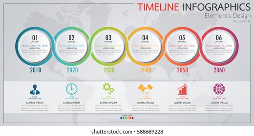 Infographic business horizontal timeline process chart template. Vector modern banner used for presentation and workflow layout diagram, web design. Abstract elements of graph 6 steps options.