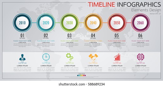 Infographic business horizontal timeline process chart template. Vector modern banner used for presentation and workflow layout diagram, web design. Abstract elements of graph 6 steps options.