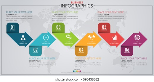 Infographic business horizontal timeline process chart template. Vector modern banner,text box used for presentation and workflow layout diagram,web design. Abstract elements of graph 6 steps options.