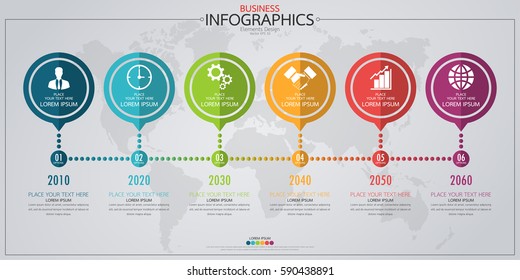 Infographic business horizontal timeline process chart template. Vector modern banner,text box used for presentation and workflow layout diagram,web design. Abstract elements of graph 6 steps options.