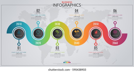 Infographic business horizontal timeline process chart template. Vector modern banner,text box used for presentation and workflow layout diagram,web design. Abstract elements of graph 6 steps options.