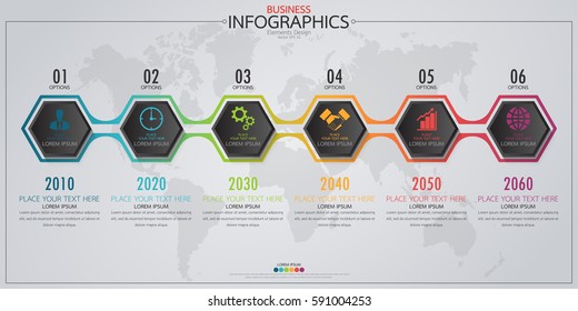 Infographic business horizontal timeline process chart template. Vector modern banner,text box used for presentation and workflow layout diagram,web design. Abstract elements of graph 6 steps options.