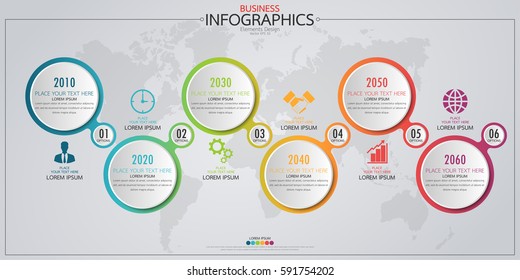 Infographic business horizontal timeline process chart template. Vector modern banner used for presentation and workflow layout diagram, web design. Abstract elements of graph 6 steps options.