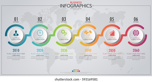 Infographic business horizontal timeline process chart template. Vector modern banner used for presentation and workflow layout diagram, web design. Abstract elements of graph 6 steps options.