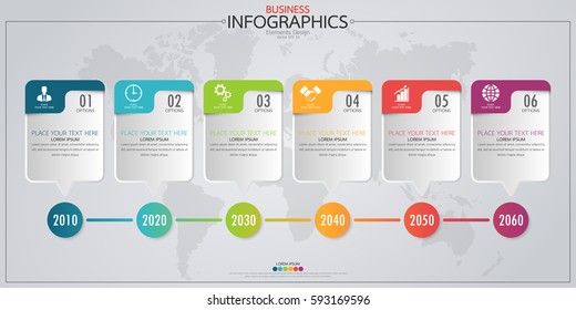 Infographic business horizontal timeline process chart template. Vector modern banner used for presentation and workflow layout diagram, web design. Abstract elements of graph 6 steps options.