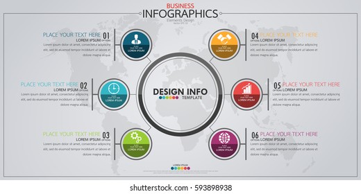 Infographic business horizontal timeline process chart template. Vector modern banner used for presentation and workflow layout diagram, web design. Abstract elements of graph 6 steps options.