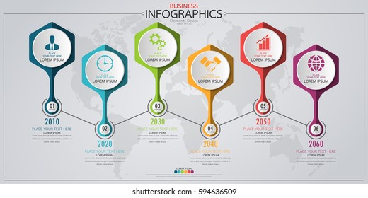 Infographic business horizontal timeline process chart template. Vector modern banner used for presentation and workflow layout diagram, web design. Abstract elements of graph 6 steps options.